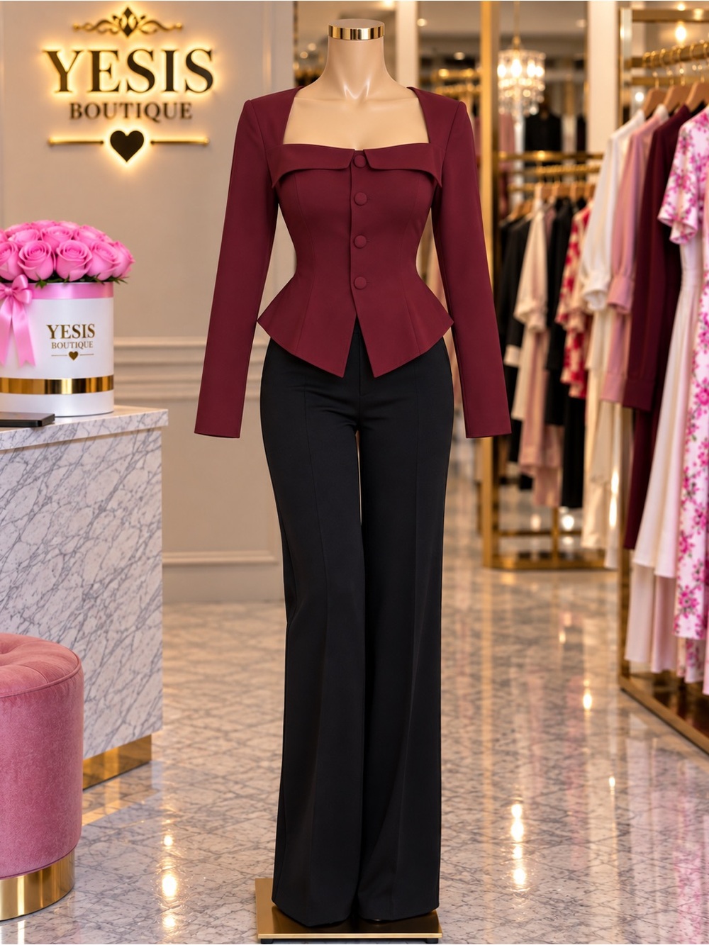 Burgundy Long Sleeve Blouse